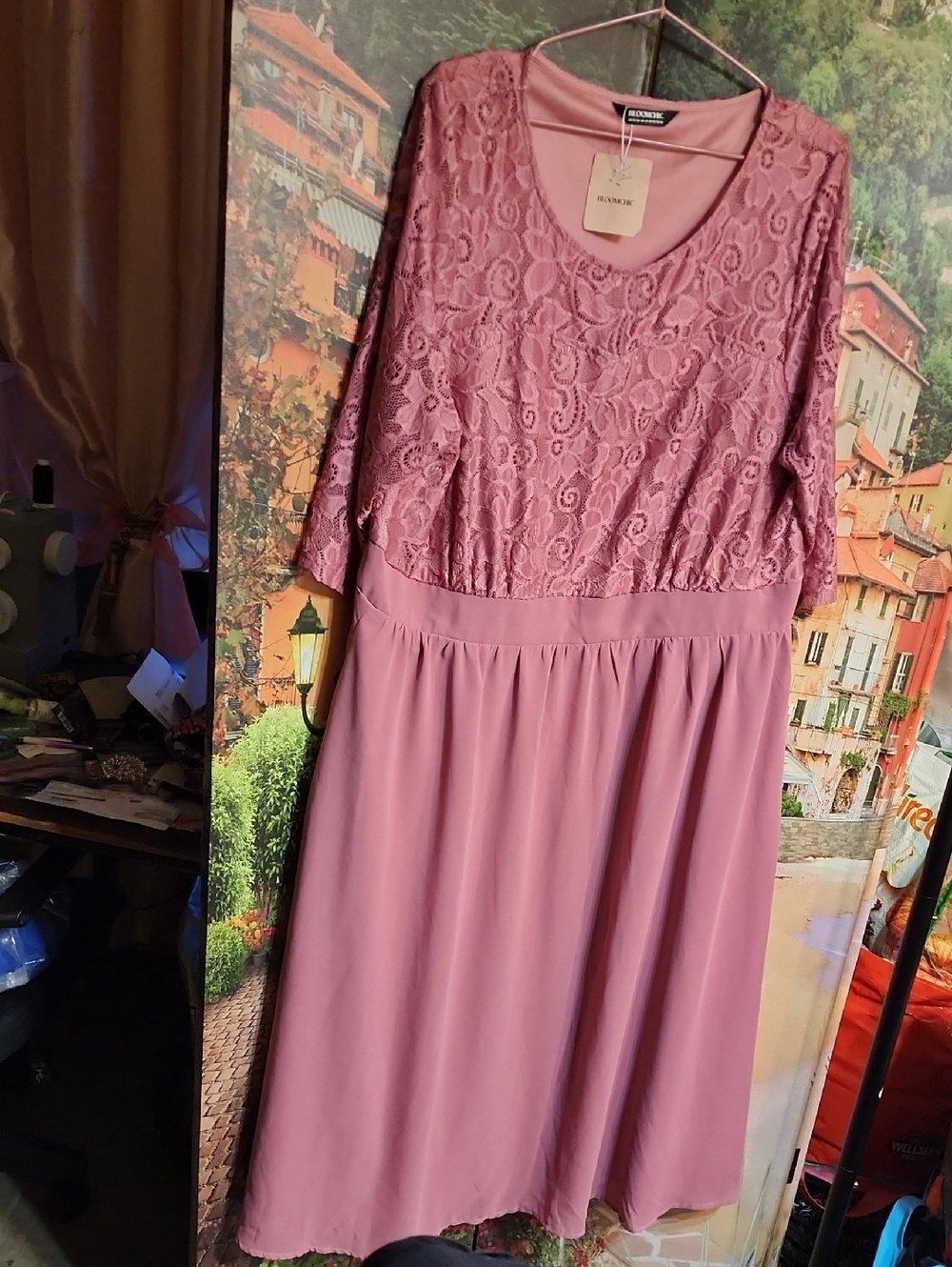 Bloom Chic Lace Bodice Gown Dress in Dusty Rose